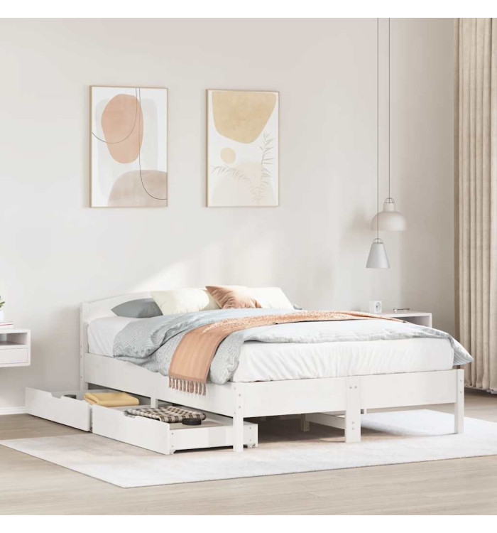 Cadre de lit sans matelas blanc 150x200 cm bois de pin massif | Mobilier & Déco