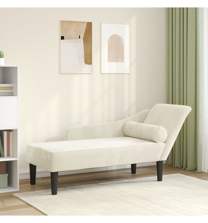 Chaise longue avec coussins crème velours | Mobilier & Déco