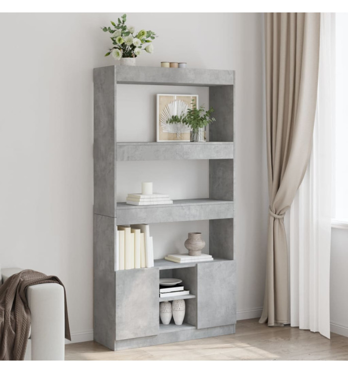 Buffet haut gris béton 92x33x180 cm bois d'ingénierie | Mobilier & Déco