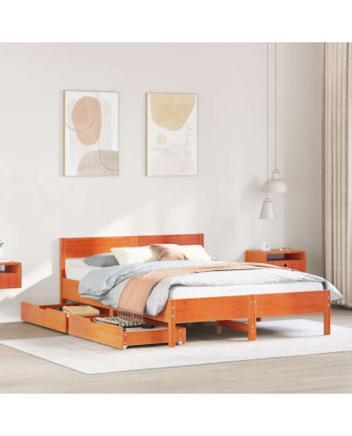 Cadre de lit sans matelas cire marron 120x200cm bois pin massif | Mobilier & Déco