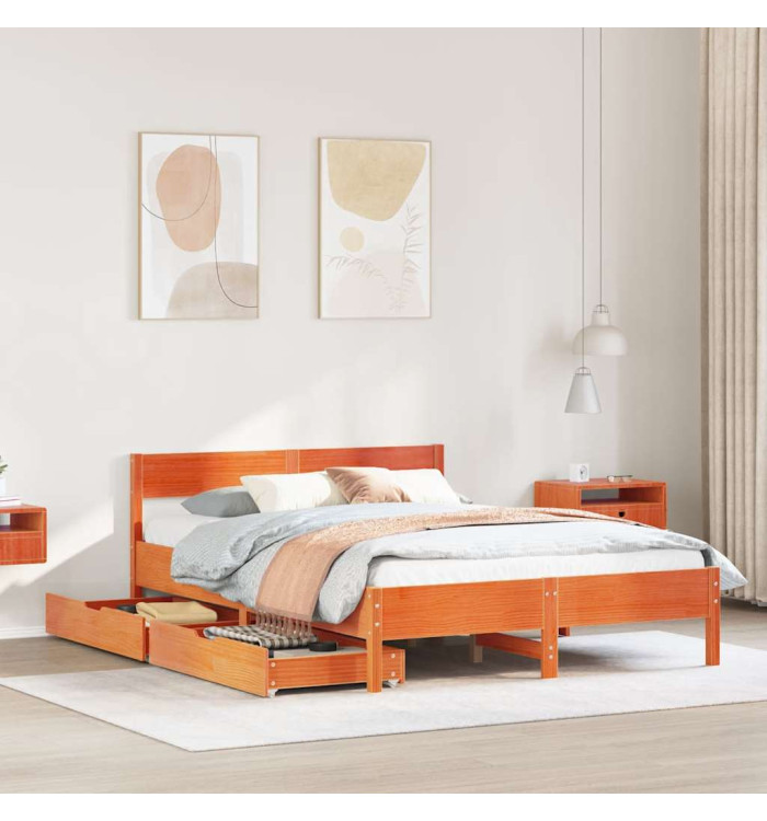 Cadre de lit sans matelas cire marron 120x200cm bois pin massif | Mobilier & Déco