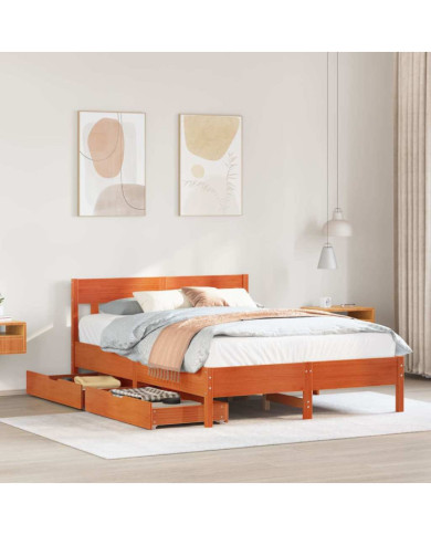 Cadre de lit sans matelas cire marron 120x200cm bois pin massif | Mobilier & Déco