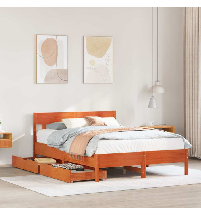 Cadre de lit sans matelas cire marron 120x200cm bois pin massif | Mobilier & Déco
