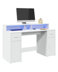 Bureau avec lumières LED blanc 140x55x91 cm bois d'ingénierie | Mobilier & Déco