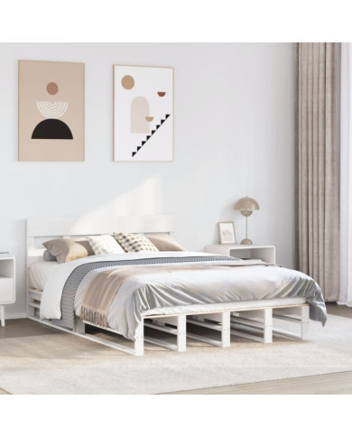 Cadre de lit sans matelas blanc 160x200 cm bois de pin massif | Mobilier & Déco