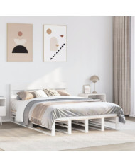 Cadre de lit sans matelas blanc 160x200 cm bois de pin massif | Mobilier & Déco