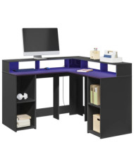 Bureau avec lumières LED noir 130x130x91 cm bois d'ingénierie | Mobilier & Déco
