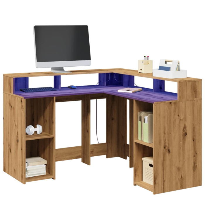 Bureau avec lumières LED chêne artisanal bois d'ingénierie | Mobilier & Déco