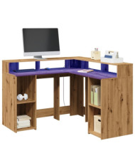 Bureau avec lumières LED chêne artisanal bois d'ingénierie | Mobilier & Déco
