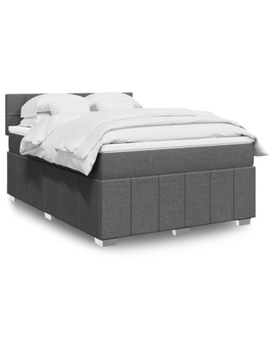 Sommier à lattes de lit avec matelas Gris foncé 140x200cm Tissu | Mobilier & Déco