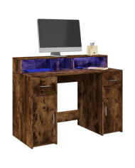 Bureau et lumières LED chêne fumé 120x55x91cm bois d'ingénierie | Mobilier & Déco