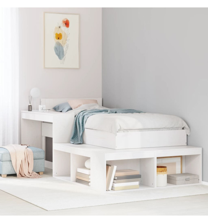 Table de chevet avec bureau blanc bois de pin massif | Mobilier & Déco