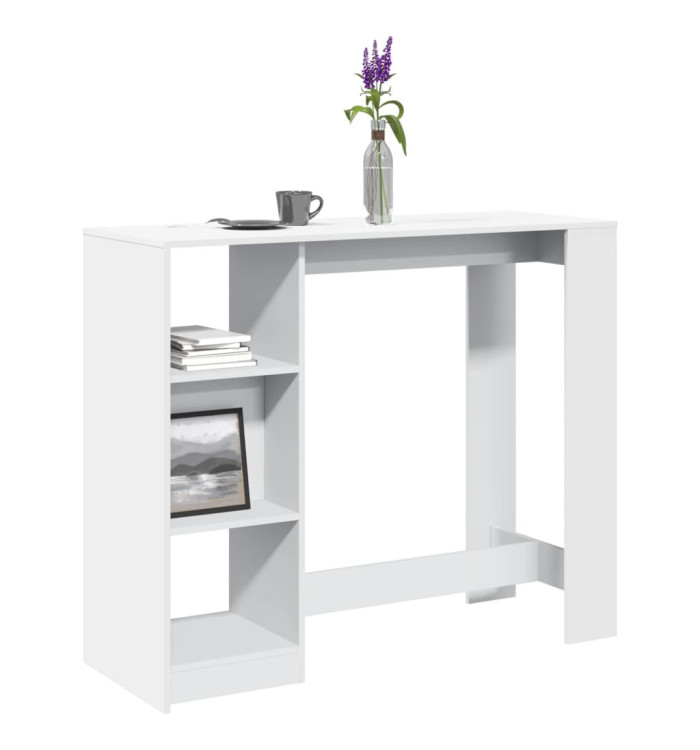 Table de bar et étagère blanc 124x46x103,5 cm bois d'ingénierie | Mobilier & Déco