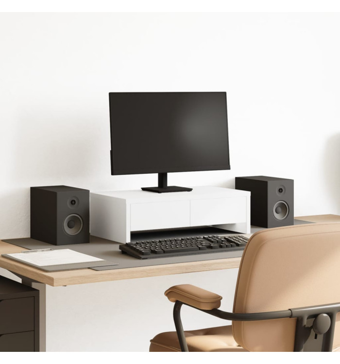 Support de moniteur avec tiroirs blanc bois d'ingénierie | Mobilier & Déco