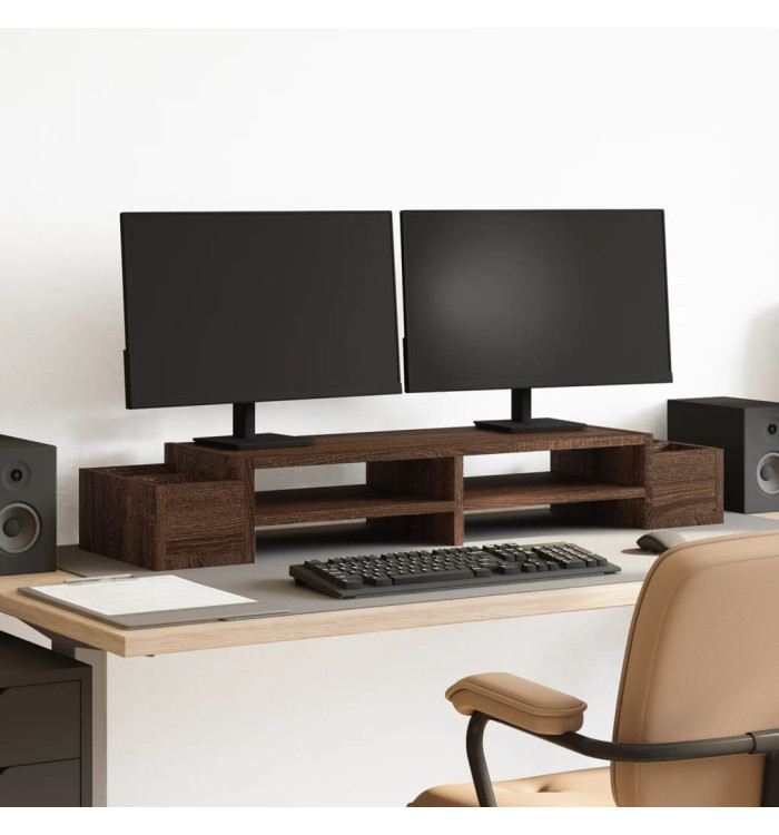 Support de moniteur avec rangement chêne marron bois ingénierie | Mobilier & Déco