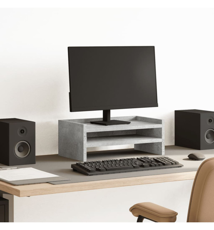 Support de moniteur gris béton 42x24x16 cm bois d'ingénierie | Mobilier & Déco