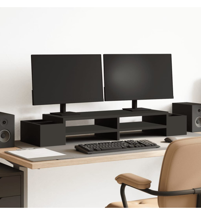 Support de moniteur avec rangement noir bois d'ingénierie | Mobilier & Déco
