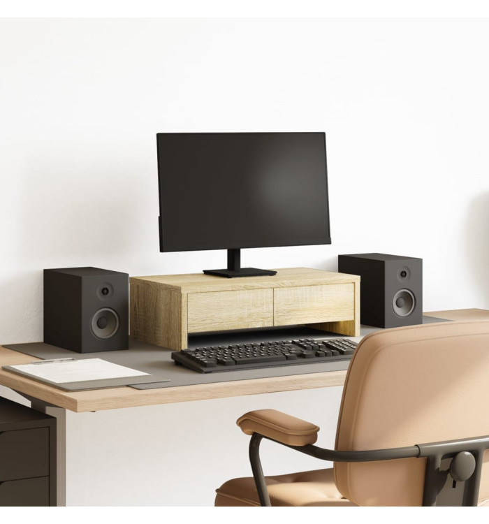 Support de moniteur avec tiroirs chêne sonoma bois d'ingénierie | Mobilier & Déco