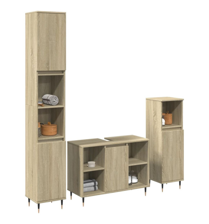 Ensemble de meubles de salle de bain 3 pcs chêne sonoma | Mobilier & Déco