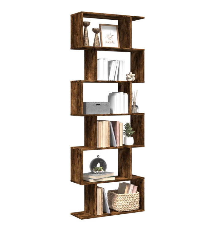 Étagère séparatrice de pièce à 6 niveaux chêne fumé 70x24x193cm | Mobilier & Déco