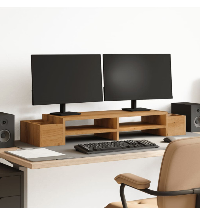 Support de moniteur avec rangement chêne artisanal 100x27x15 cm | Mobilier & Déco