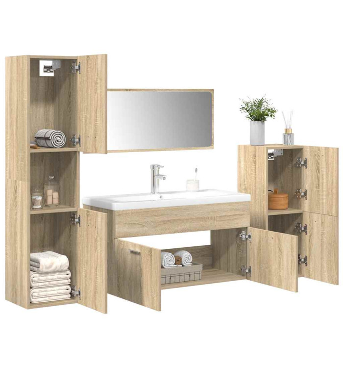 Ensemble de meubles de salle de bain 5 pcs chêne sonoma | Mobilier & Déco