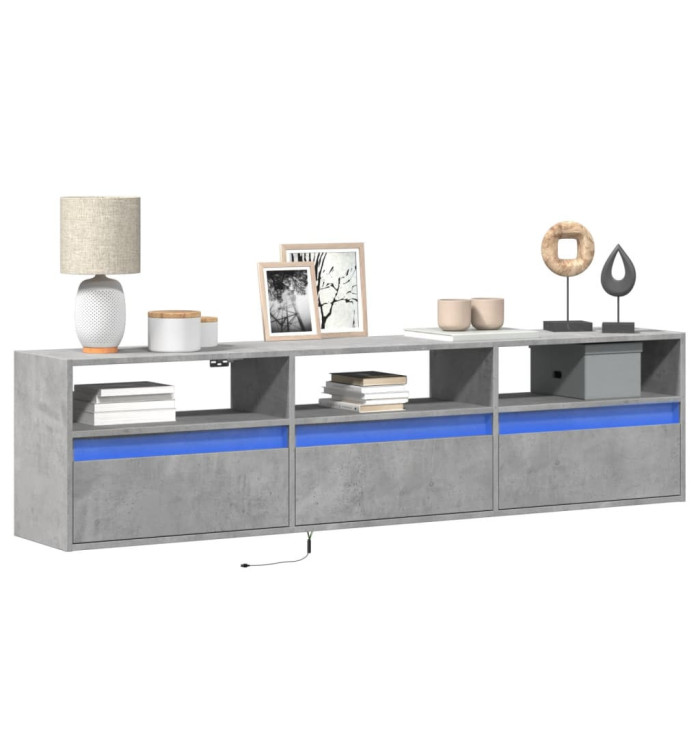 Meuble TV mural avec LED gris béton 180x31x45 cm | Mobilier & Déco