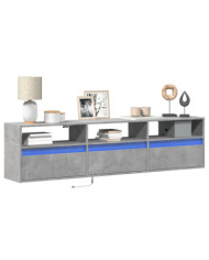 Meuble TV mural avec LED gris béton 180x31x45 cm | Mobilier & Déco