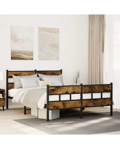 Cadre de lit en métal sans matelas chêne fumé 140x190 cm | Mobilier & Déco