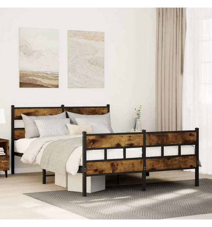 Cadre de lit en métal sans matelas chêne fumé 140x190 cm | Mobilier & Déco