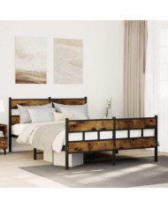 Cadre de lit en métal sans matelas chêne fumé 140x190 cm | Mobilier & Déco
