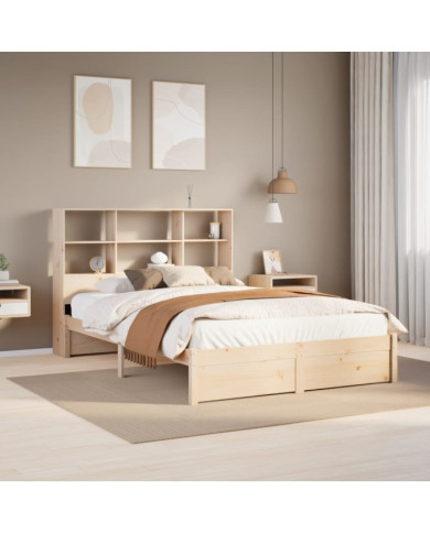 Lit bibliothèque sans matelas 150x200 cm bois massif de pin | Mobilier & Déco