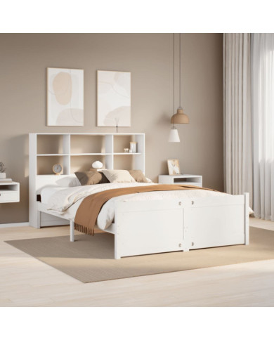 Lit bibliothèque sans matelas blanc 140x190 cm bois pin massif | Mobilier & Déco