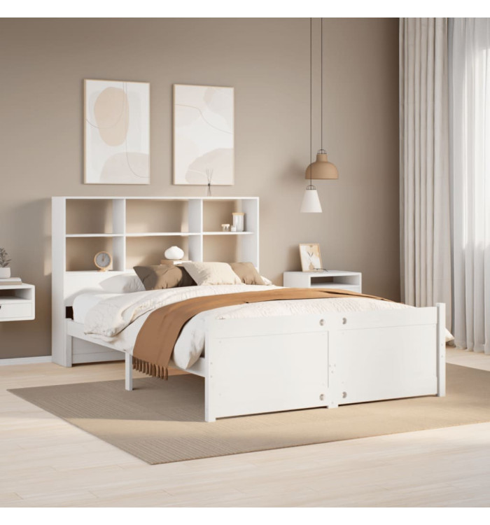 Lit bibliothèque sans matelas blanc 140x190 cm bois pin massif | Mobilier & Déco