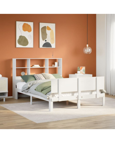 Lit bibliothèque sans matelas blanc 140x190 cm bois pin massif | Mobilier & Déco