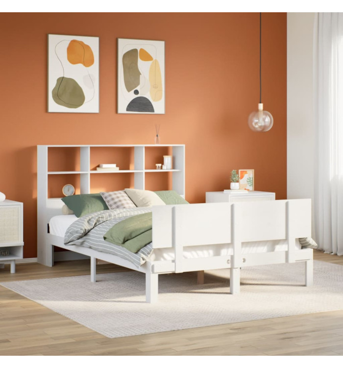 Lit bibliothèque sans matelas blanc 140x190 cm bois pin massif | Mobilier & Déco