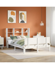 Lit bibliothèque sans matelas blanc 140x190 cm bois pin massif | Mobilier & Déco
