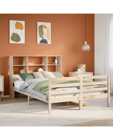 Lit bibliothèque sans matelas 160x200 cm bois massif de pin | Mobilier & Déco