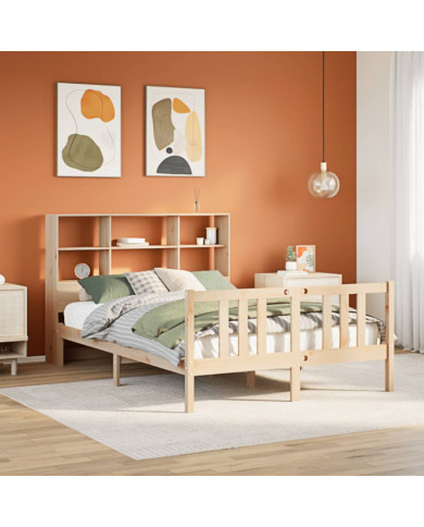 Lit bibliothèque sans matelas 150x200 cm bois massif de pin | Mobilier & Déco