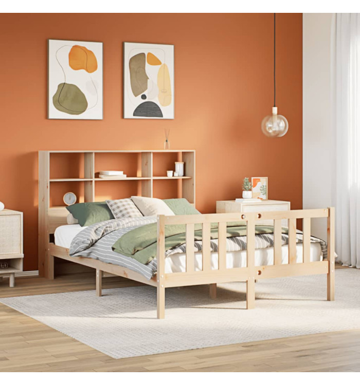 Lit bibliothèque sans matelas 150x200 cm bois massif de pin | Mobilier & Déco