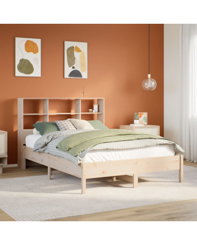Lit bibliothèque sans matelas 160x200 cm bois massif de pin | Mobilier & Déco