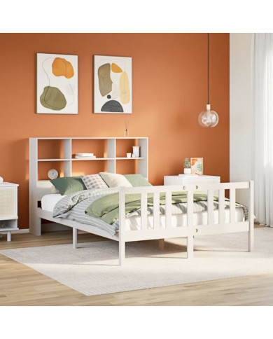 Lit bibliothèque sans matelas blanc 160x200 cm bois pin massif | Mobilier & Déco
