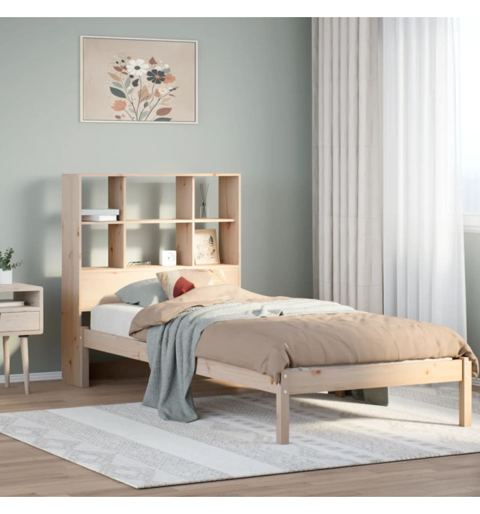 Lit bibliothèque sans matelas 100x200 cm bois massif de pin | Mobilier & Déco