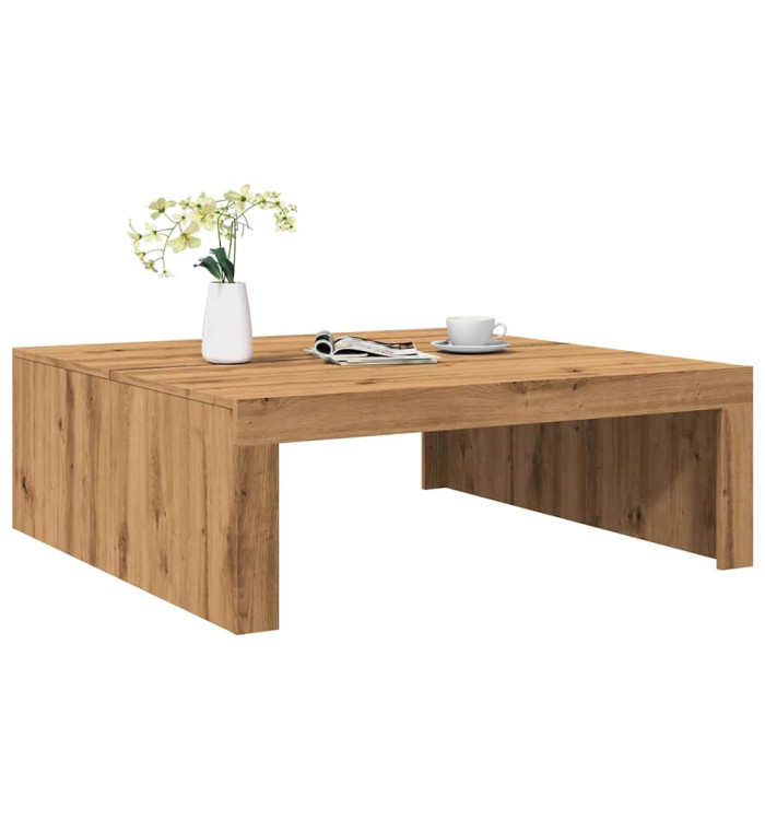 Table basse chêne artisanal 100x100x35 cm bois d'ingénierie | Mobilier & Déco