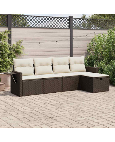 Salon de jardin avec coussins 5 pcs marron résine tressée | Mobilier & Déco