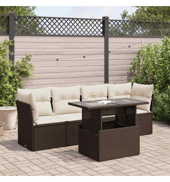 Salon de jardin avec coussins 5 pcs marron résine tressée | Mobilier & Déco