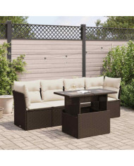 Salon de jardin avec coussins 5 pcs marron résine tressée | Mobilier & Déco