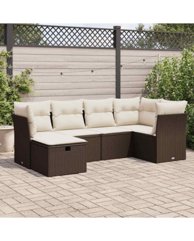 Salon de jardin avec coussins 6 pcs marron résine tressée | Mobilier & Déco
