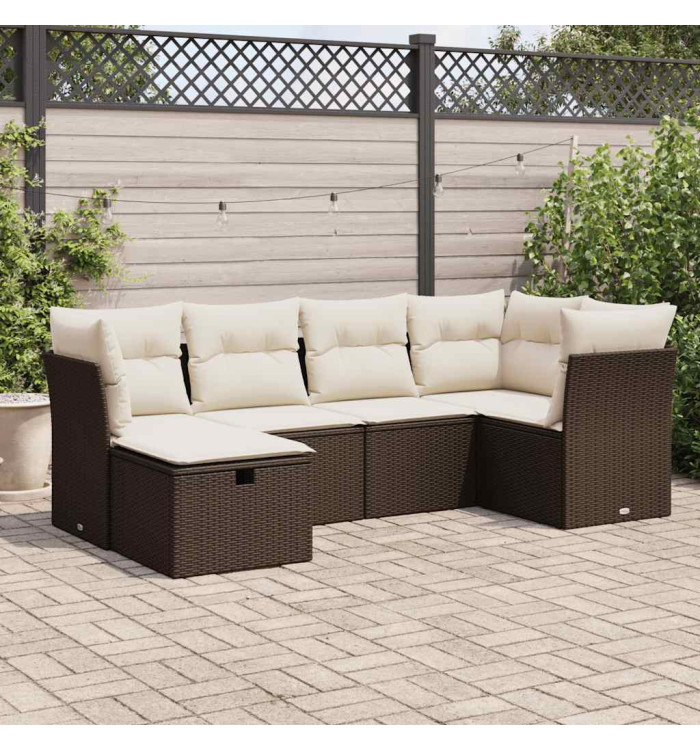 Salon de jardin avec coussins 6 pcs marron résine tressée | Mobilier & Déco