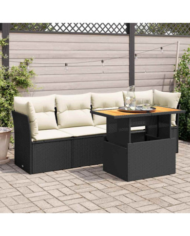 Salon de jardin 5 pcs avec coussins noir résine tressée | Mobilier & Déco